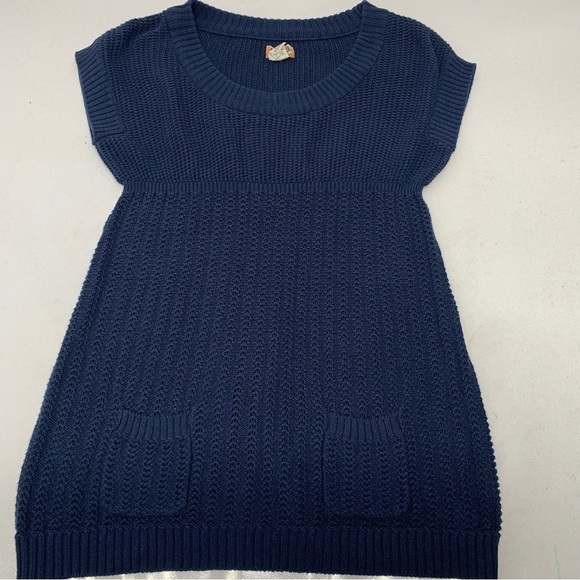 Mudd‎ Y2K Empire Sweater Large  Blue Scoop Neck Cap Sleeve Long Line Boho Casual - Picture 7 of 10